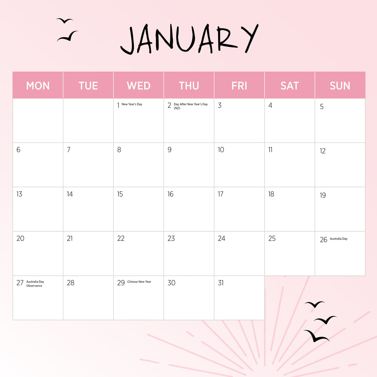 Our Australia Coast to Coast Sunrises 2025 Calendar Paper Pocket