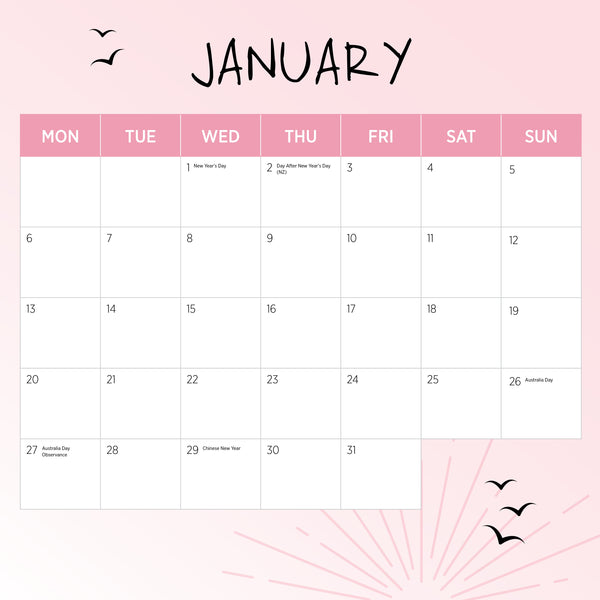 Our Aust. Coast to Coast Sunrises Calendar 2025 January