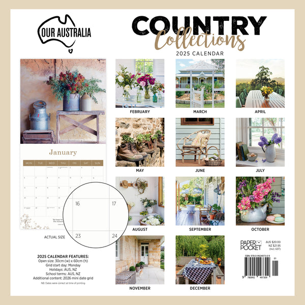 Our Aust. Country Collections Calendar 2025 Monthly Overview