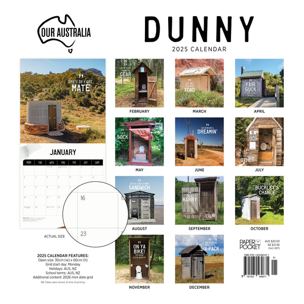 Our Aust. Dunnies Calendar 2025 Monthly Overview