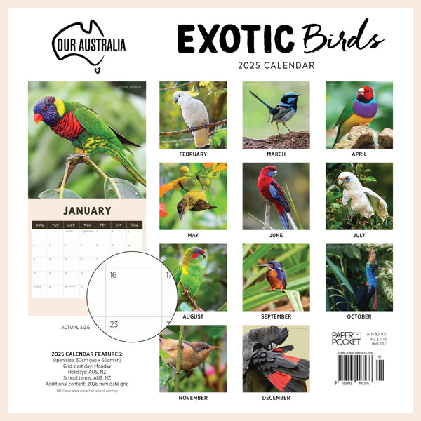 Our Aust. Exotic Birds Calendar 2025 Monthly Overview