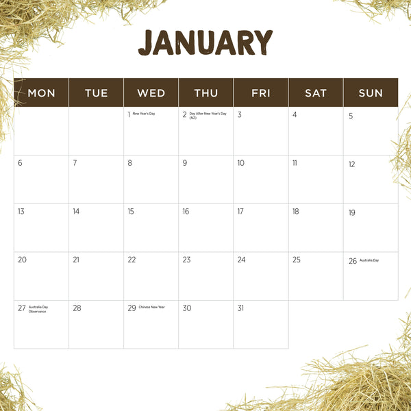 Our Aust. Farm Animals Calendar 2025 January