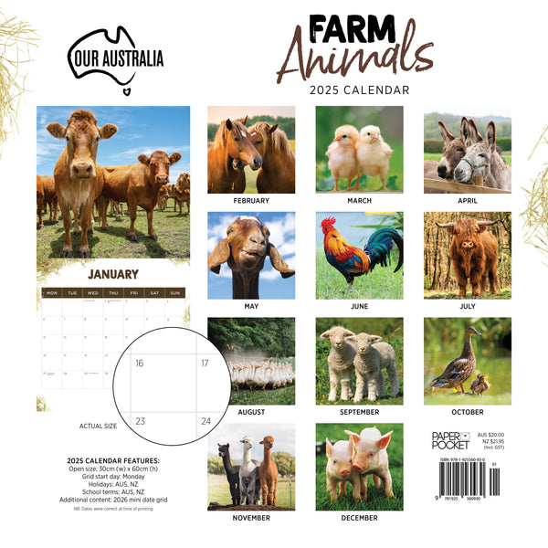 Our Aust. Farm Animals Calendar 2025 Monthly Overview