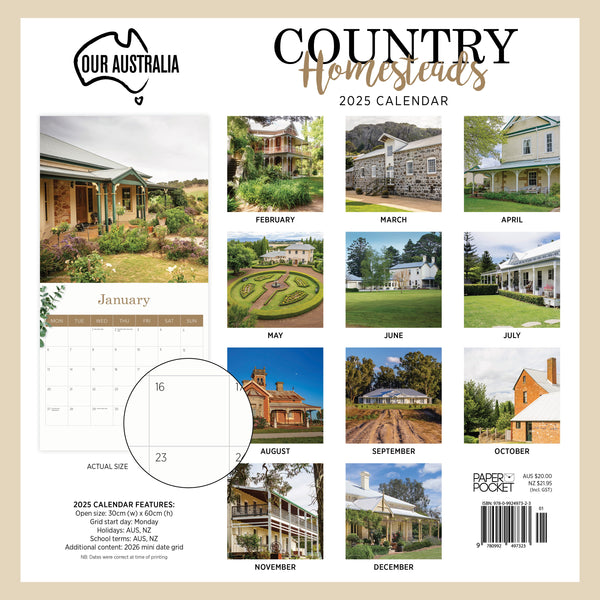 Our Aust. Homesteads Calendar 2025 Monthly Overview