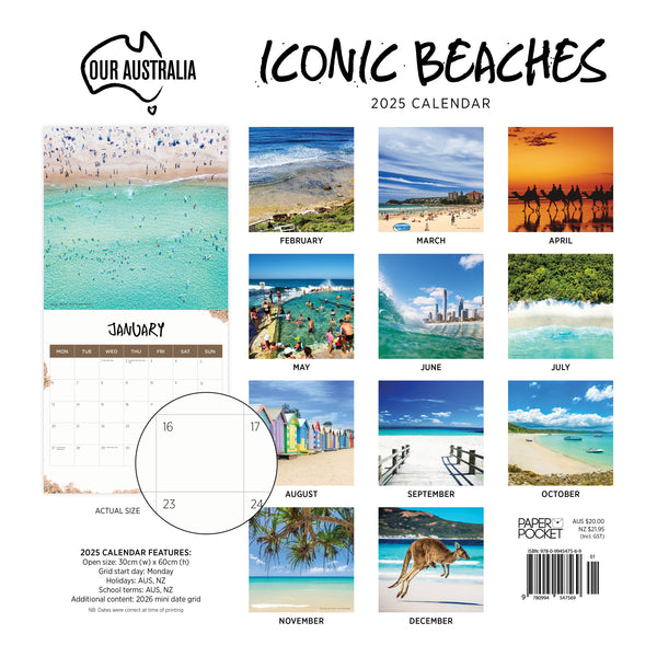 Our Aust. Iconic Beaches Calendar 2025 Monthly Overview