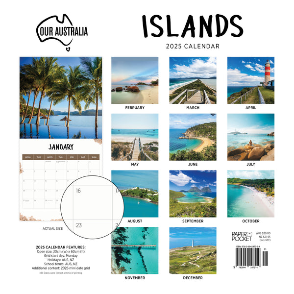 Our Aust. Islands Calendar 2025 Monthly Overview