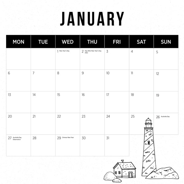 Our Aust. Lighthouses Calendar 2025 January