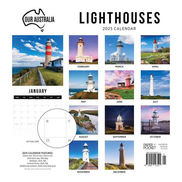 Our Aust. Lighthouses Calendar 2025 Monthly Overview