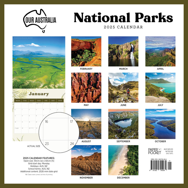 Our Aust. National Parks Calendar 2025 Monthly Overview