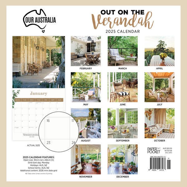Our Aust. Out on the Verandah Calendar 2025 Monthly Overview