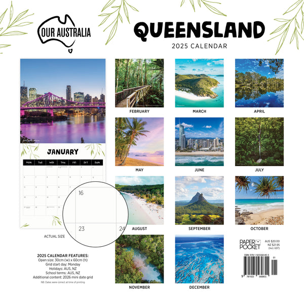 Our Aust. Queensland Calendar 2025 Monthly Overview