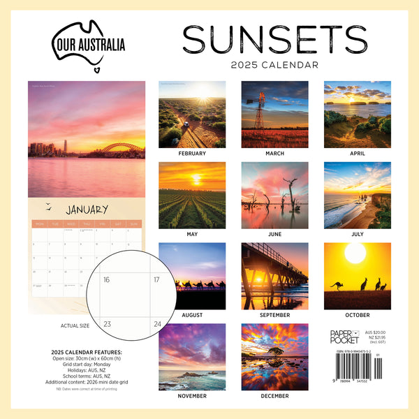 Our Aust. Sunsets Calendar 2025 Monthly Overview