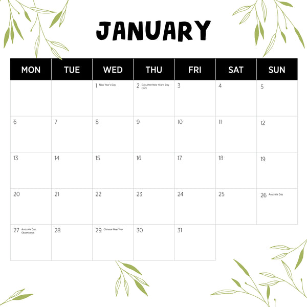 Our Aust. Tasmania Calendar 2025 January