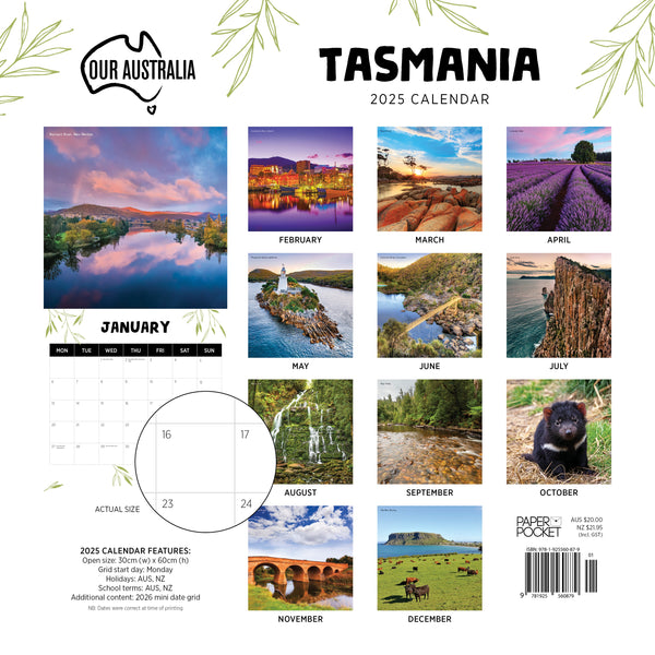 Our Aust. Tasmania Calendar 2025 Monthly Overview