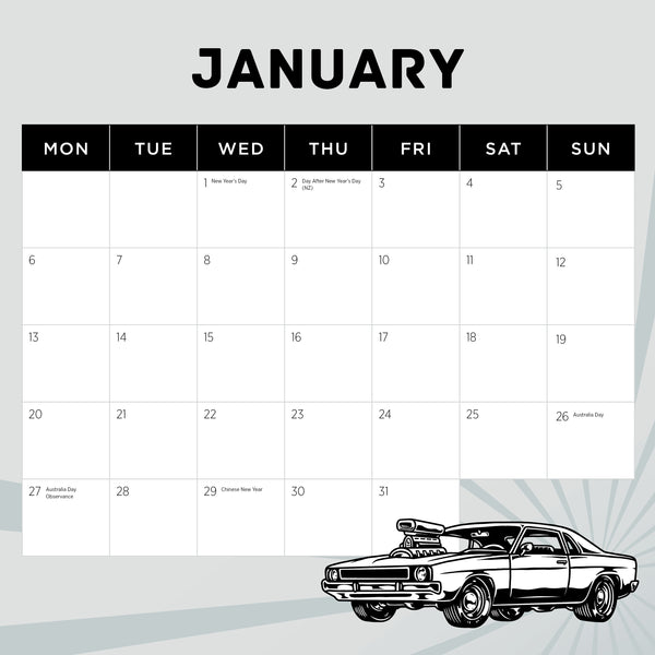 Performance Holdens Calendar 2025 January