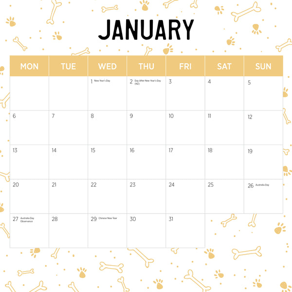 Puppies Calendar 2025 January