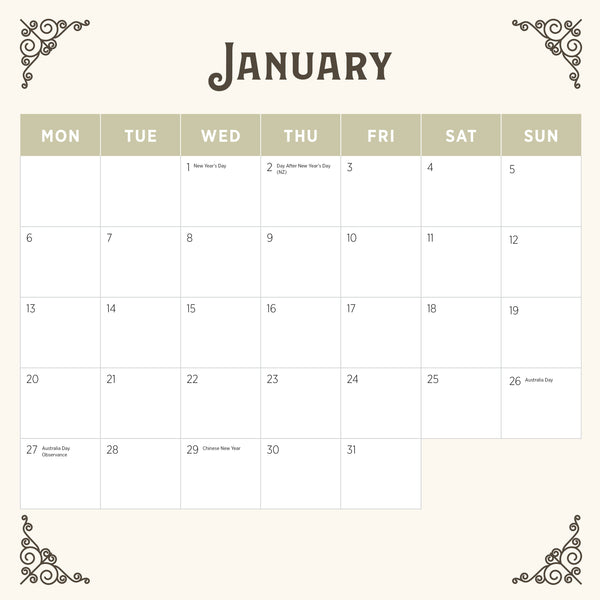 Romantic France Calendar 2025 January