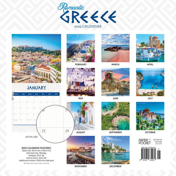 Romantic Greece Calendar 2025 Monthly Overview