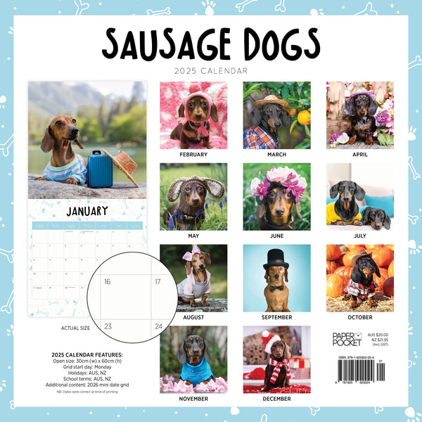 Sausage Dogs Calendar 2025 Monthly Overview