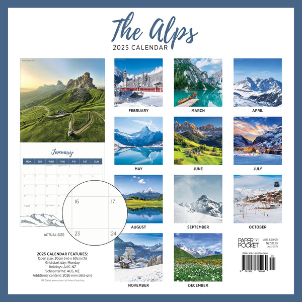 The Alps Calendar 2025 Monthly Overview
