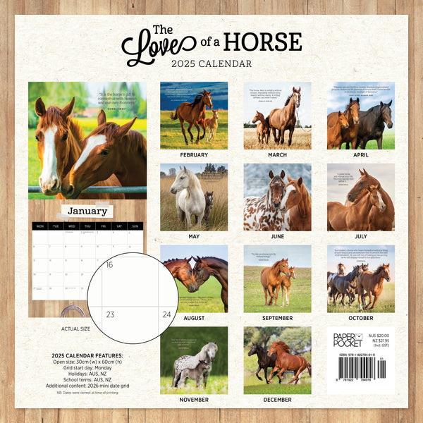 The Love of a Horse Calendar 2025 Monthly Overview