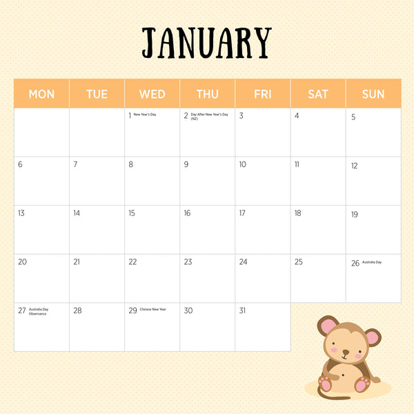 Zoo Babies Calendar 2025 January