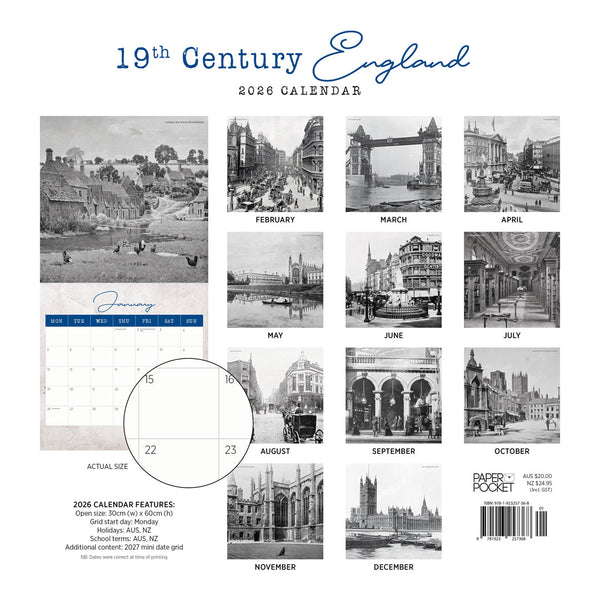 19Th Century England 2026 Calendar Monthly Overview