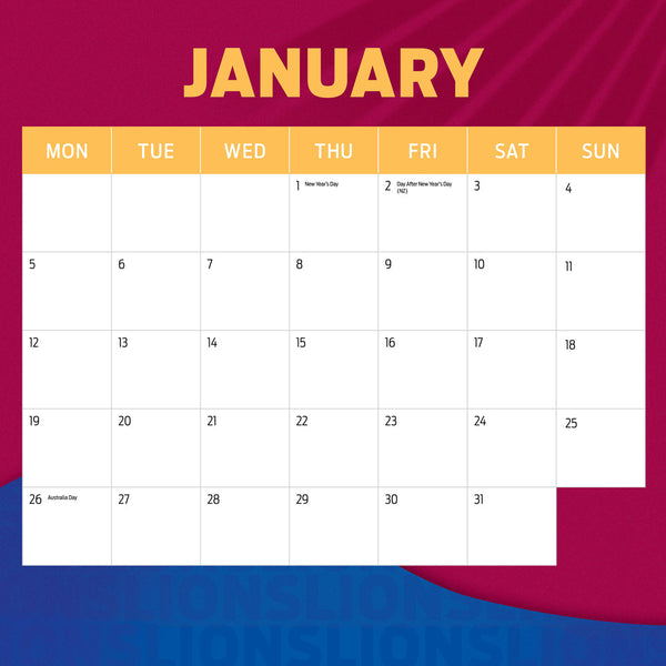 Afl Brisbane Lions 2026 Calendar January
