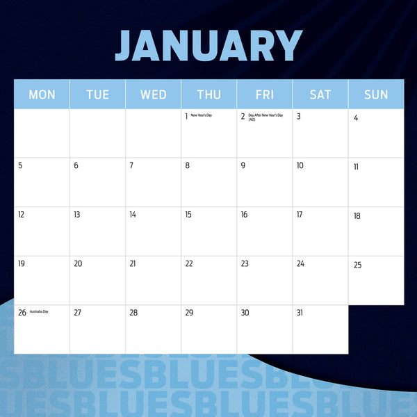 Afl Carlton Blues 2026 Calendar January