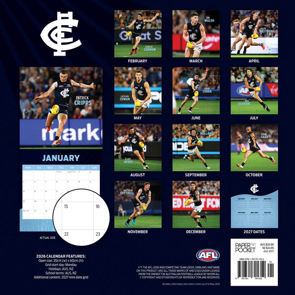 Afl Carlton Blues 2026 Calendar Monthly Overview