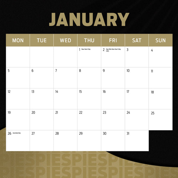Afl Collingwood Magpies 2026 Calendar January