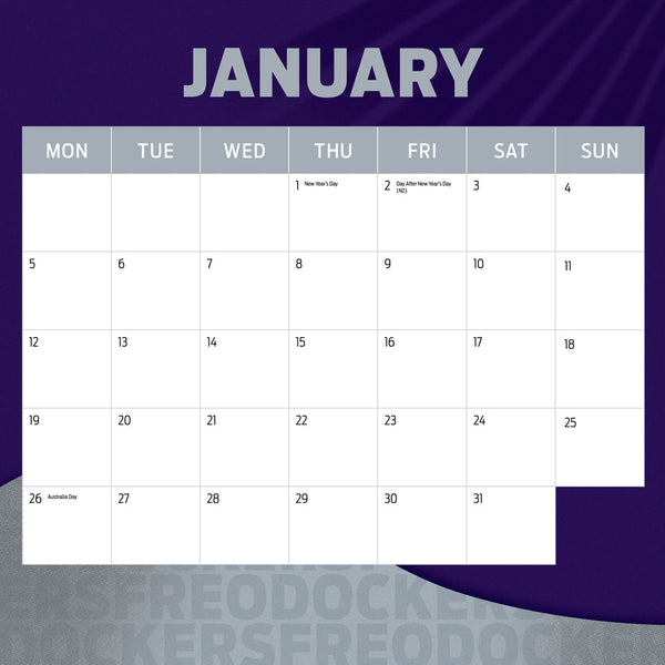 Afl Fremantle Dockers 2026 Calendar January