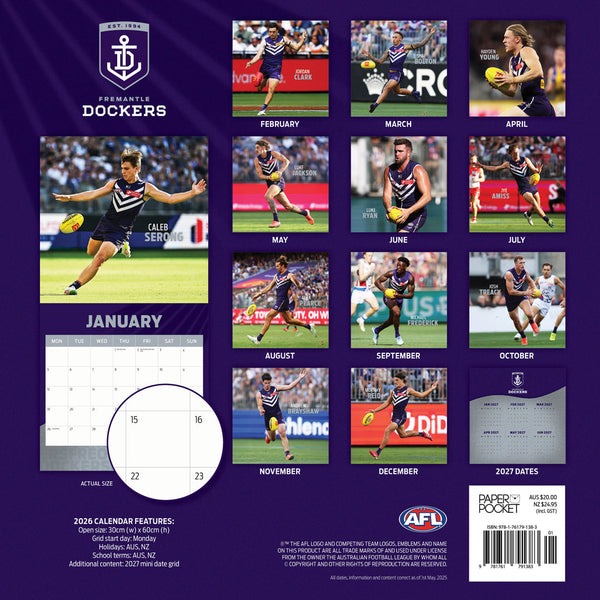 Afl Fremantle Dockers 2026 Calendar Monthly Overview