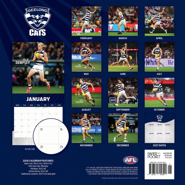 Afl Geelong Cats 2026 Calendar Monthly Overview