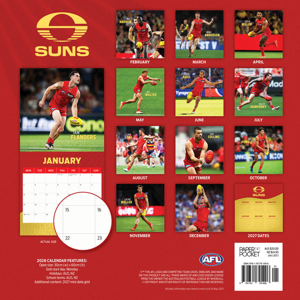 Afl Gold Coast Suns 2026 Calendar Monthly Overview