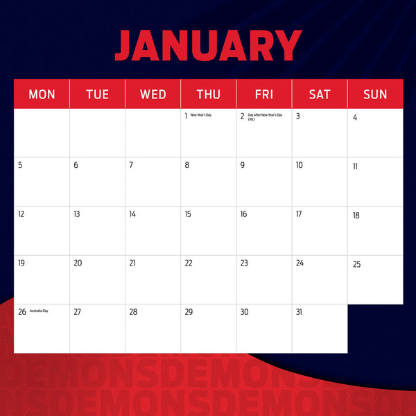 Afl Melbourne Demons 2026 Calendar January
