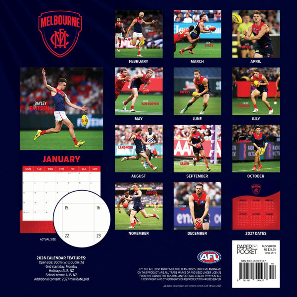 Afl Melbourne Demons 2026 Calendar Monthly Overview