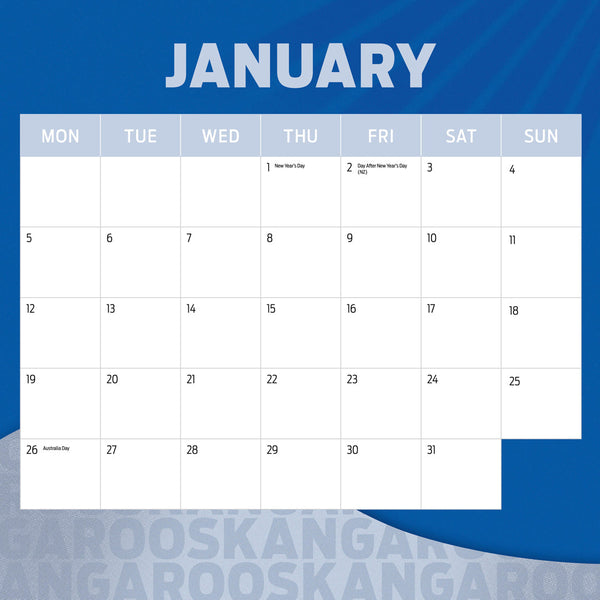 Afl North Melbourne Kangaroos 2026 Calendar January