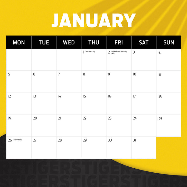 Afl Richmond Tigers 2026 Calendar January