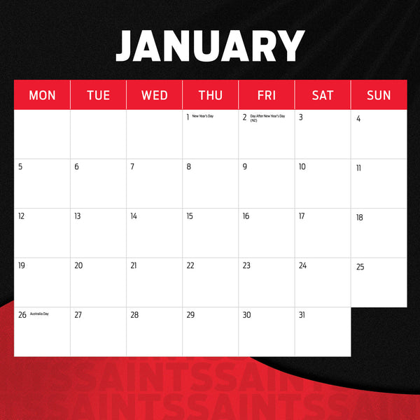 Afl St Kilda Saints 2026 Calendar January