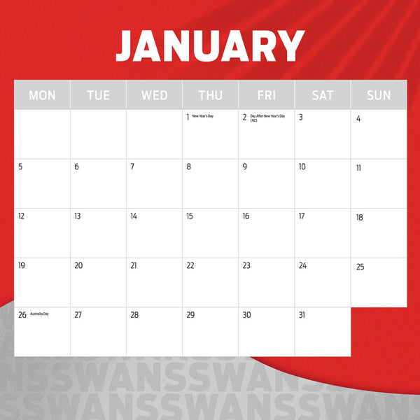 Afl Sydney Swans 2026 Calendar January