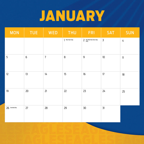 Afl West Coast Eagles 2026 Calendar January
