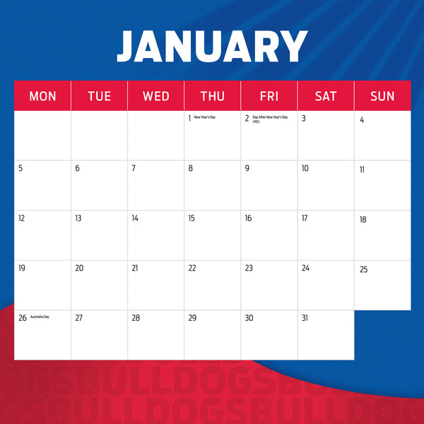 Afl Western Bulldogs 2026 Calendar January