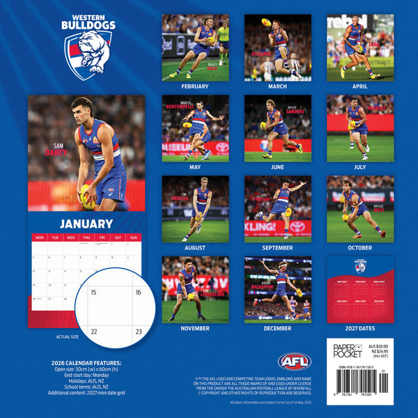 Afl Western Bulldogs 2026 Calendar Monthly Overview