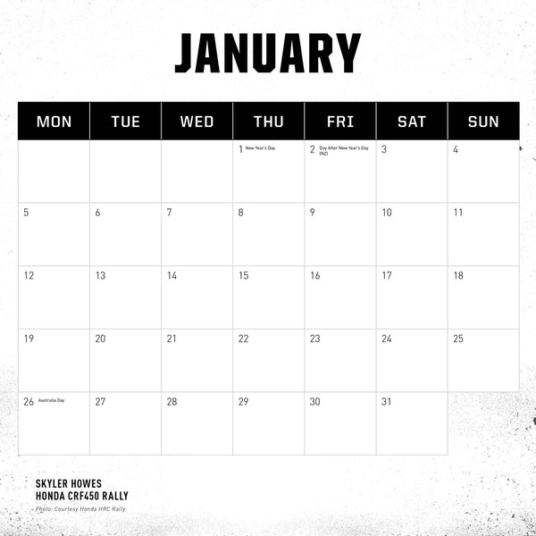 Adventure Bike 2026 Calendar January