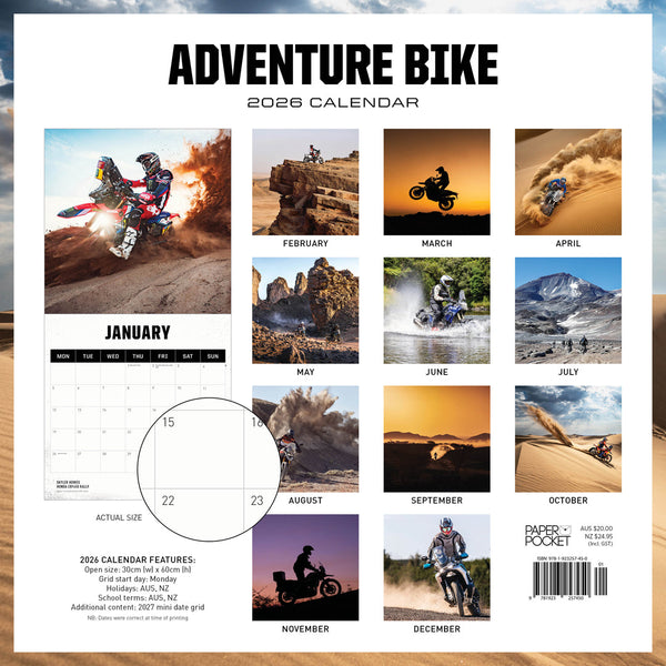 Adventure Bike 2026 Calendar Monthly Overview