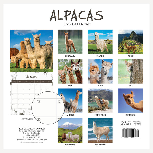 Alpacas 2026 Calendar Back Cover