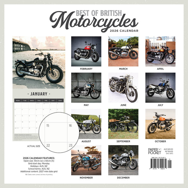 Best Of British Motorcycles 2026 Calendar Monthly Overview