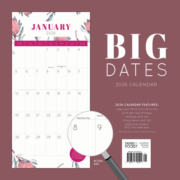Big Dates Easy To See Australiana 2026 Calendar Monthly Overview