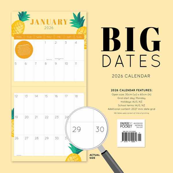Big Dates Australias Biggest Things 2026 Calendar Monthly Overview